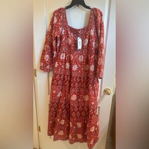 NWT Pink City Prints Dress Size XL Rust Borders Lucia Dress